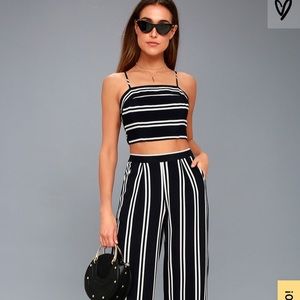 Navy and white striped 2 piece outfit